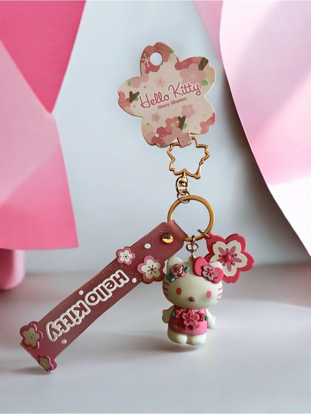 Hello Kitty Pink Floral Keychain Charm